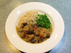 Our blanquette de veau, with tender brown rice and fresh green beans
