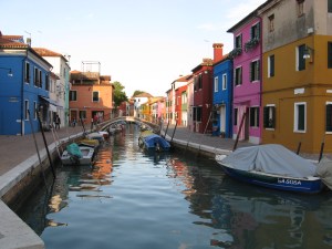 The brightly painted fishermen's houses of Burano island, Venice