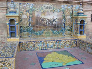Example of the colourful ceramics at Plaza de Espana, Seville, built for a 1928 exposition and renovated in the 21st Century